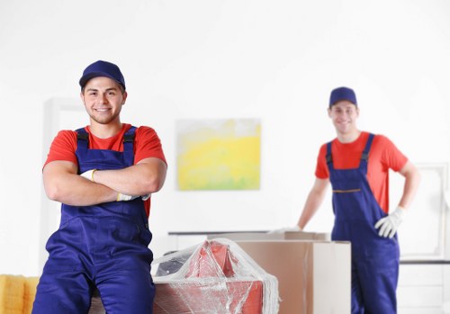 Commercial moving team preparing office items for relocation in Bickley