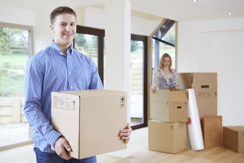 Commercial furniture and boxes prepared for office relocation